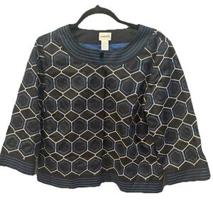 Chico's geometric Print Jacket size 1 USA size 8 Medium stitching embroidery